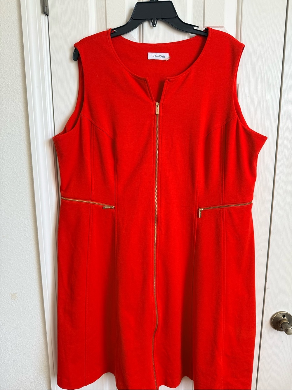 Calvin Klein Bright Red Zip-Front Sleeveless Dress